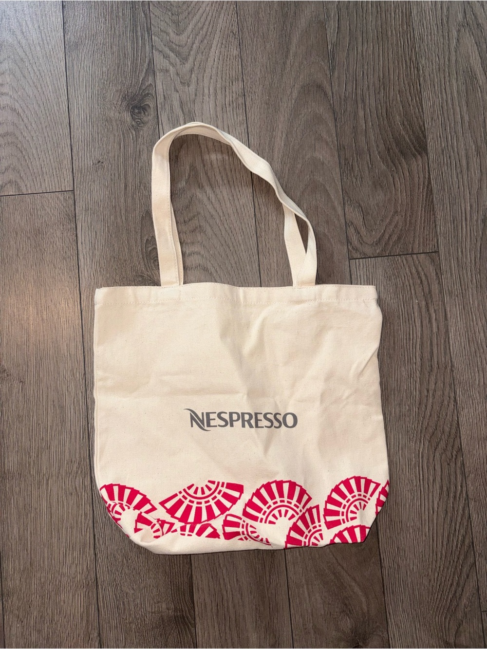 Nespresso Cream Canvas Tote with Pink Graphic Trim